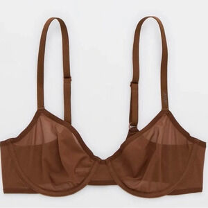Smoothez By Aerie Brown Balconette Mesh Underwire Unlined Bra full coverage